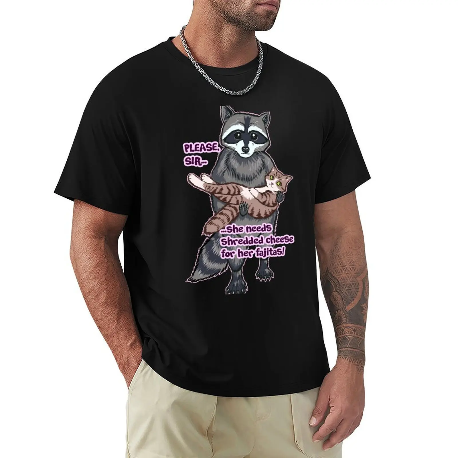 Necesita queso rallado para sus fajitas! Camiseta con meme de Raccoon y Kitty Cat, camiseta con protección solar UV