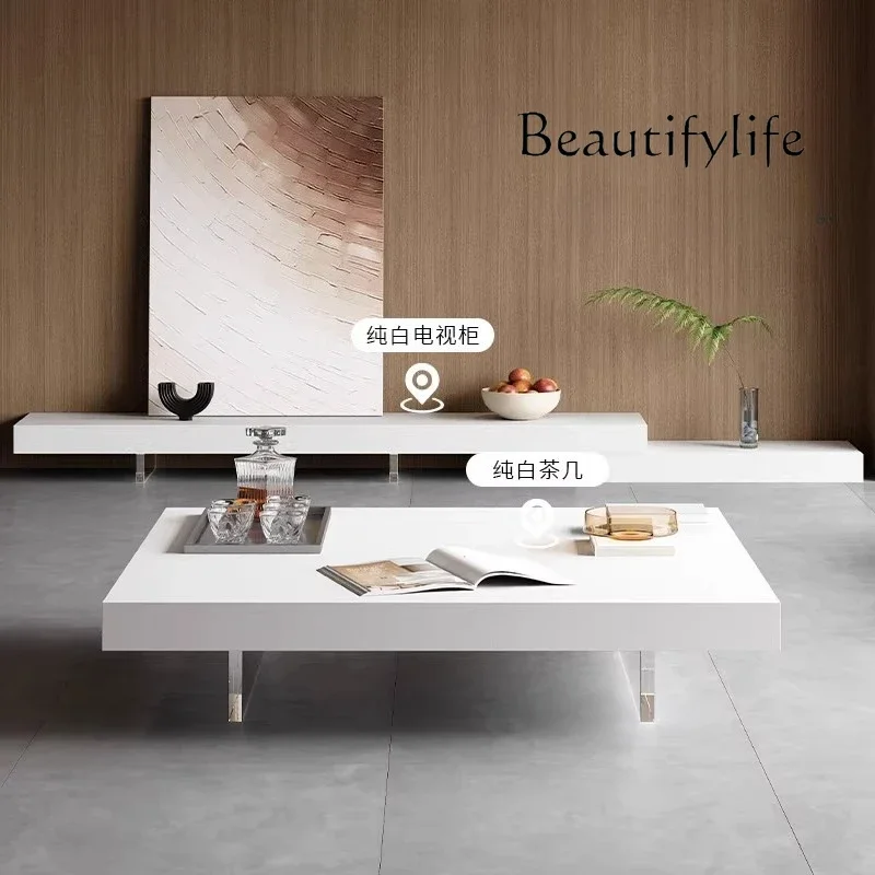 

BJ ​​Nordic Floating Coffee Table Acrylic Stone Board Wheeled Italian Minimalist Design Modern Living Room Café Furniture FYCT​