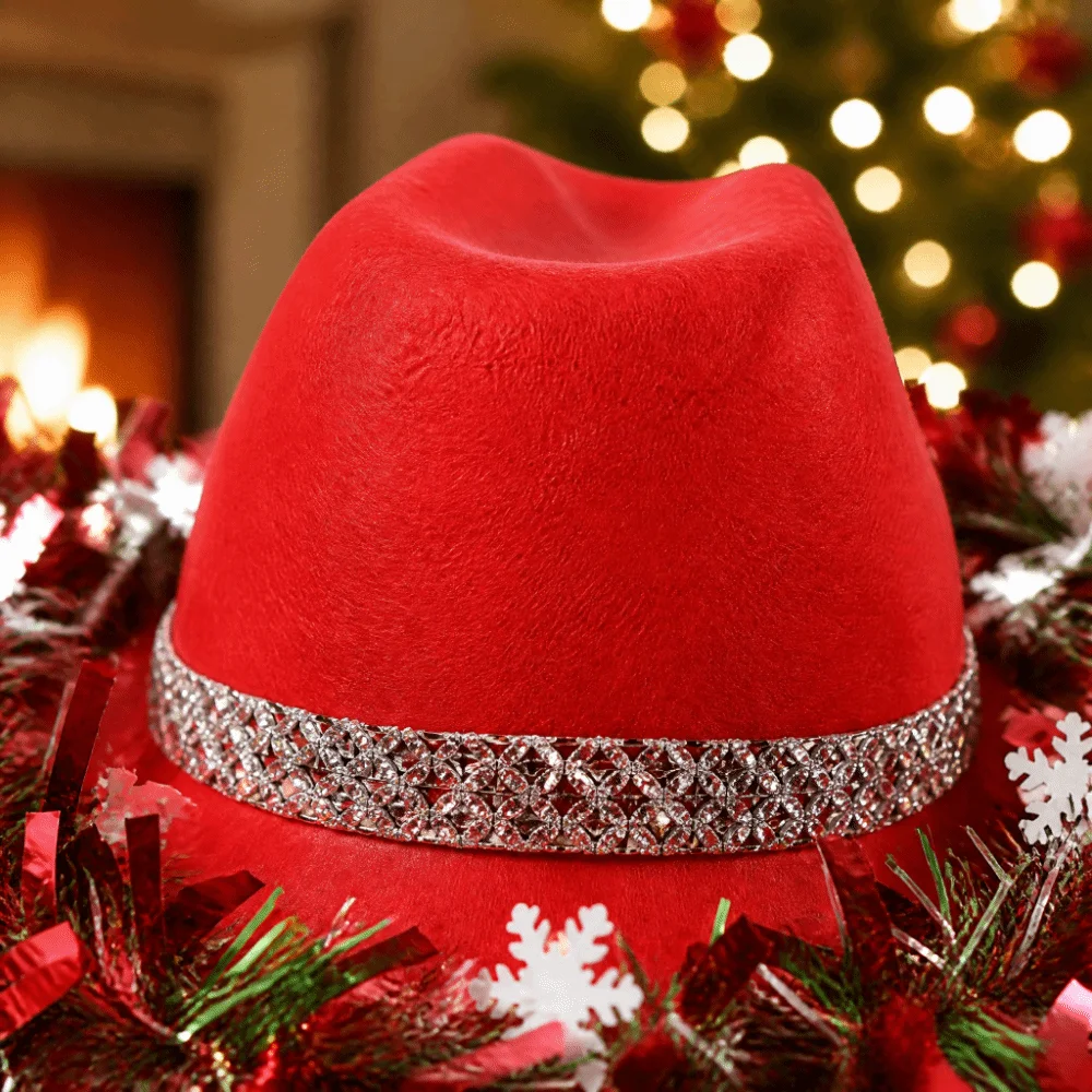Ribbon Decoration Christmas Cowboy Hat Sunscreen Snowflake Western Hat Vintage Santa Claus Design Cowgirl Hat Music Festival