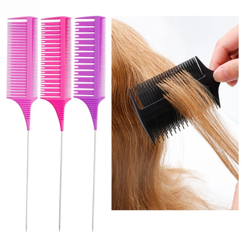 3Pc/set Hairsalon Sharp Tail Combs Hairdressing Hair Dye Comb Dense Tooth Steel Needle Pointed Tail Comb  Hair Dyeing Hairbrush