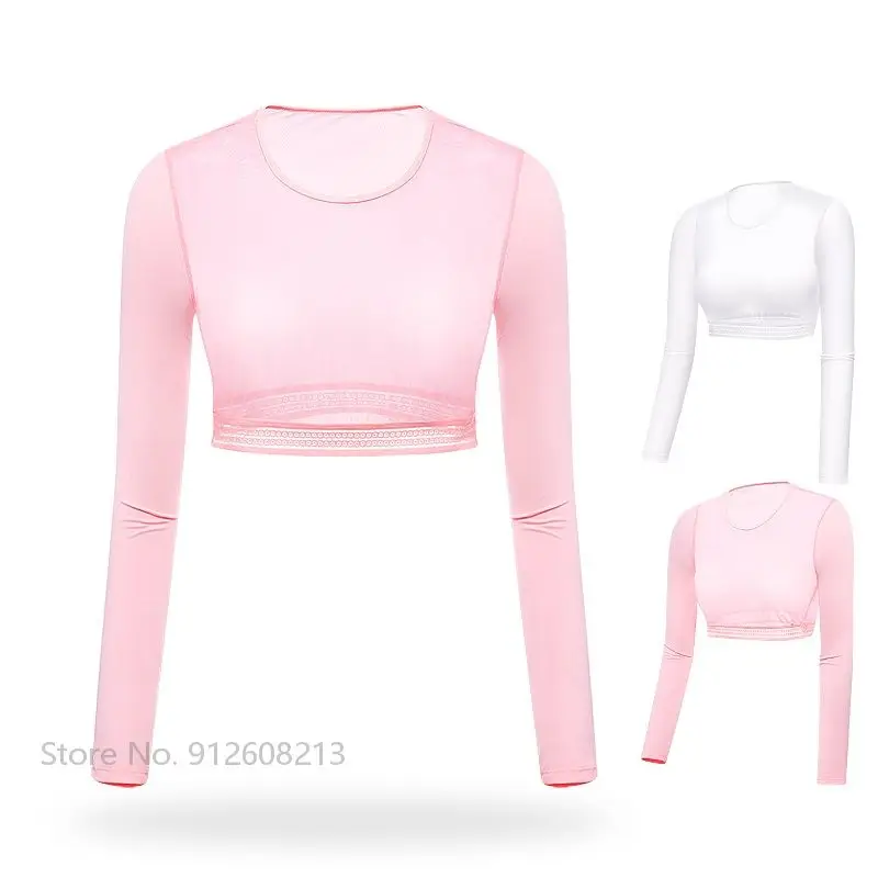 Ttygj Female Sunscreen Bottoming Golf Tops Ladies Quick-Dry Golf Shirts Women Long-Sleeved Cropped T Shirt Round Neck Slim Wears