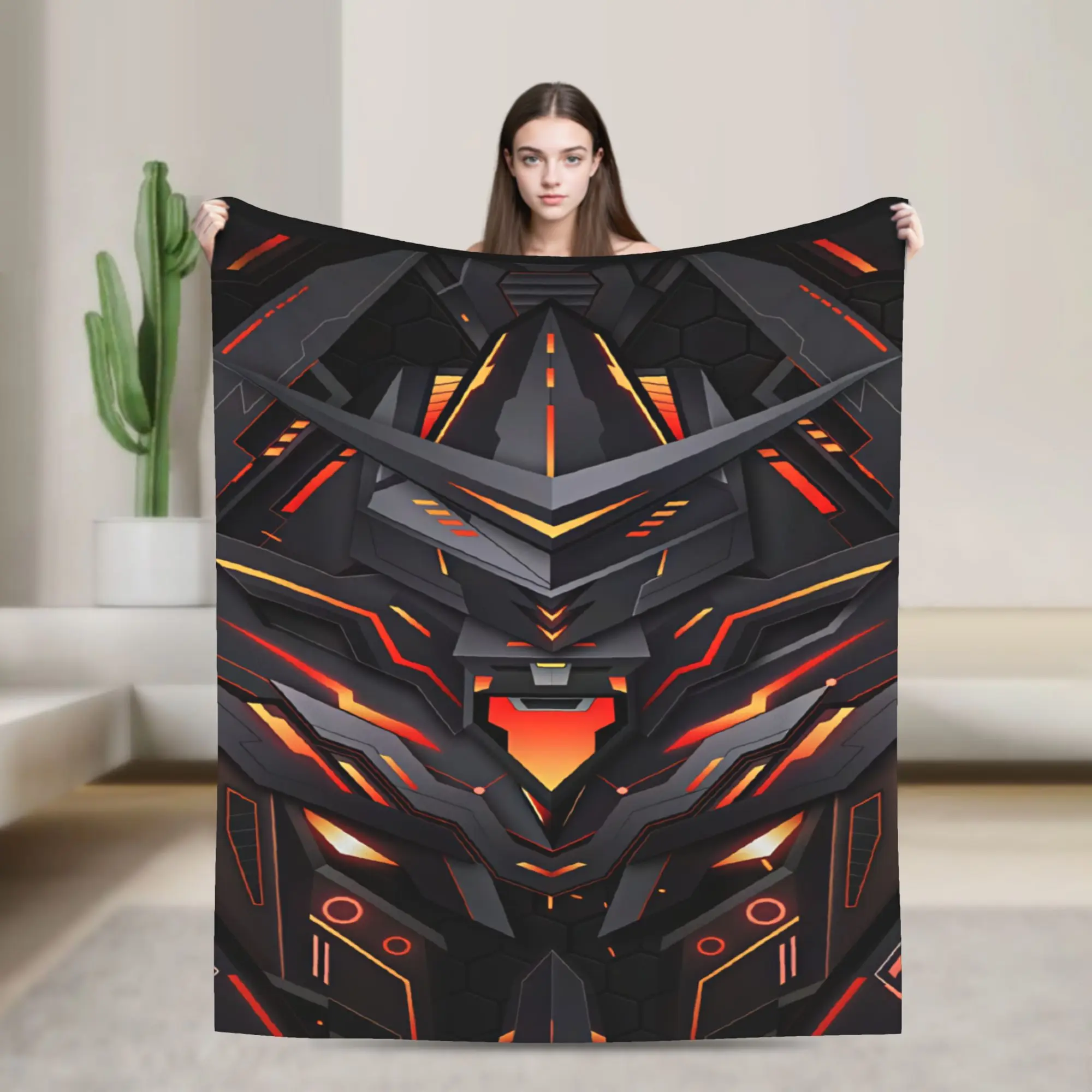 Dark Mechanical Robots Print Flannel Blanket Winter  Warm Throw Blanket for Kids Couch Chair Novelty Bedspread Sofa Bed Cover