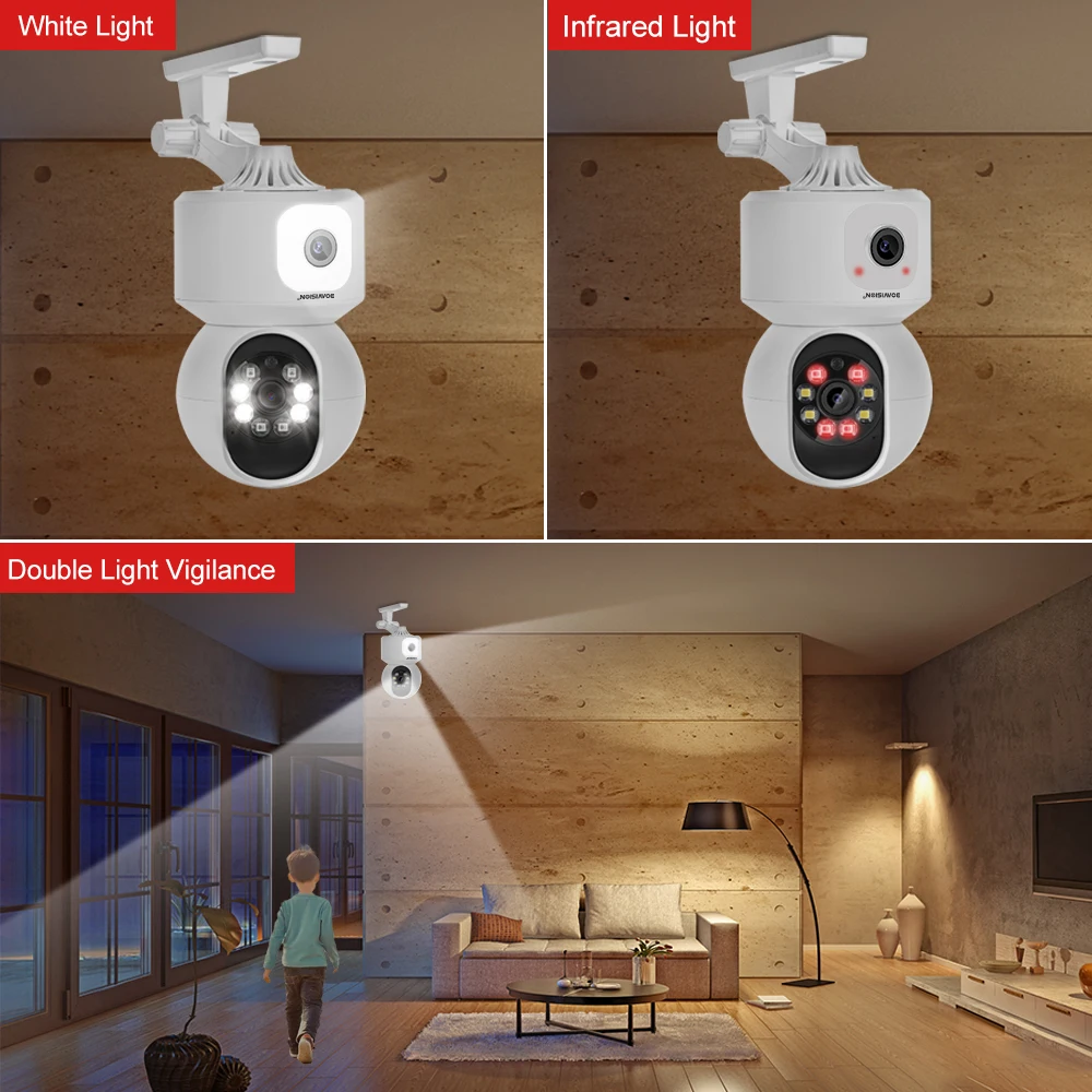 HD 4MP WiFi Camera PTZ Dual-Lens Dual-Screen Baby Monitor Camera Auto Tracking Humanoid Detection Support Onvif Secuirty Camera