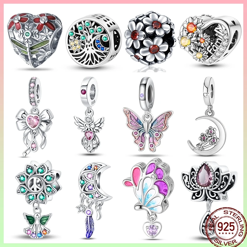 925 Sterling Silver Shiny Zircon Classic Classical Flower Series Charm Beads Suitable Fit Pandora 925 Original Charm Bracelet