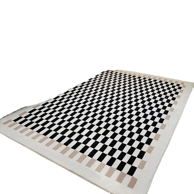 

Retro Chessboard Carpet Chinese Style Living Room Sofa Cover Modern Minimalist Plaid Style Table Carpet Bedroom Carpet