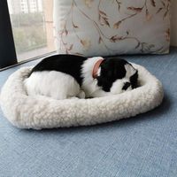 Realistic Black and White Cat Dog Breathing Sleeping Plush Toys Doll Electronic Pets for Dementia Seniors Adults Kids