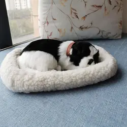 Realistic Black and White Cat Dog Breathing Sleeping Plush Toys Doll Electronic Pets for Dementia Seniors Adults Kids
