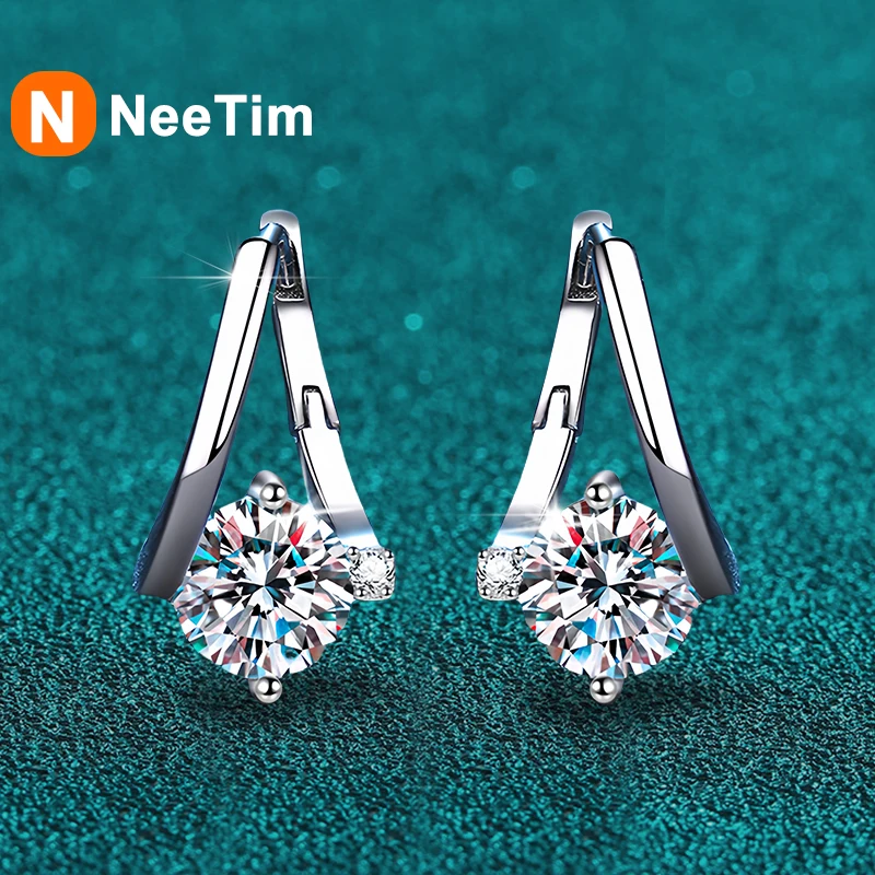 

NeeTim 1 Carat Moissanite Earrings For Women 925 Sterling Silver Ear Stud Hoops Diamond Engagement Wedding Fine Jewelry Gift