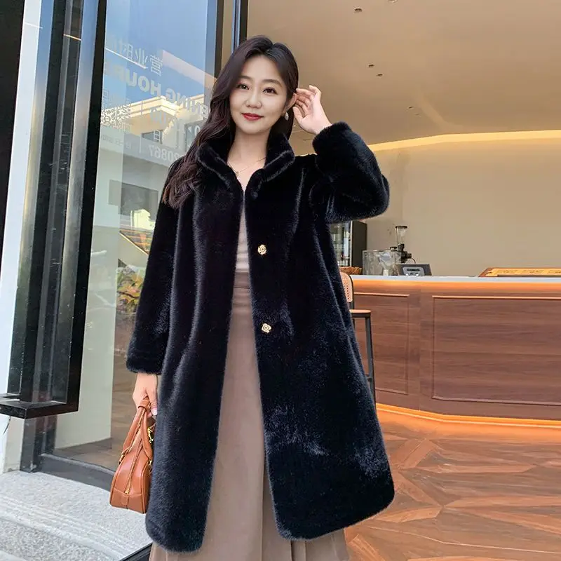 Autumn Winter Mink Mid To Long Women's New Mink Fur Jacket Female With Chinese Style And Western Style, Thick Fur