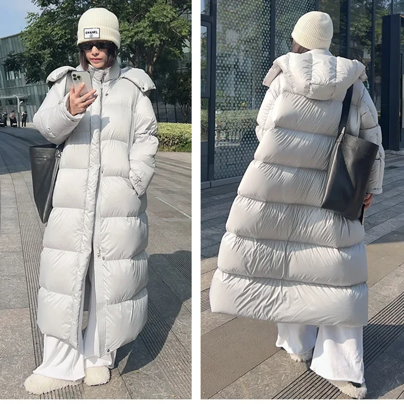 두꺼운 후드 90% 화이트 덕다운 여성용 겨울 2025 신상 루즈핏 -20도 퍼프 다운 코트 여성 파카 오버코트