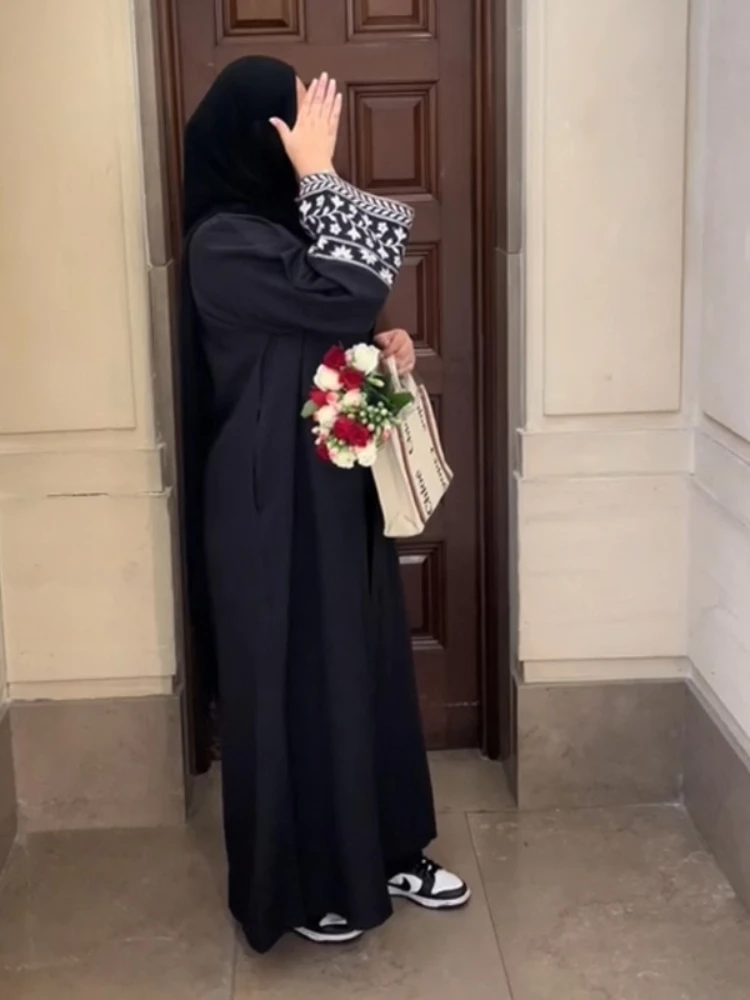 Bordado manga morcego muçulmano abaya para mulheres vestido eid marrocos ramadan preto abayas kaftan islam cardigan dubai árabe longo robe