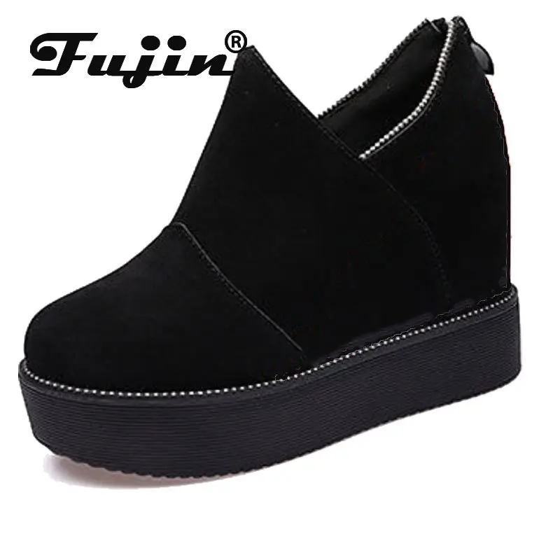 Fujin 11.5cm Genuine Leather Platform Wedge Chunky Sneaker Women Shoes Super Hidden Heels Women Ankle Boots Autumn Spring Boots