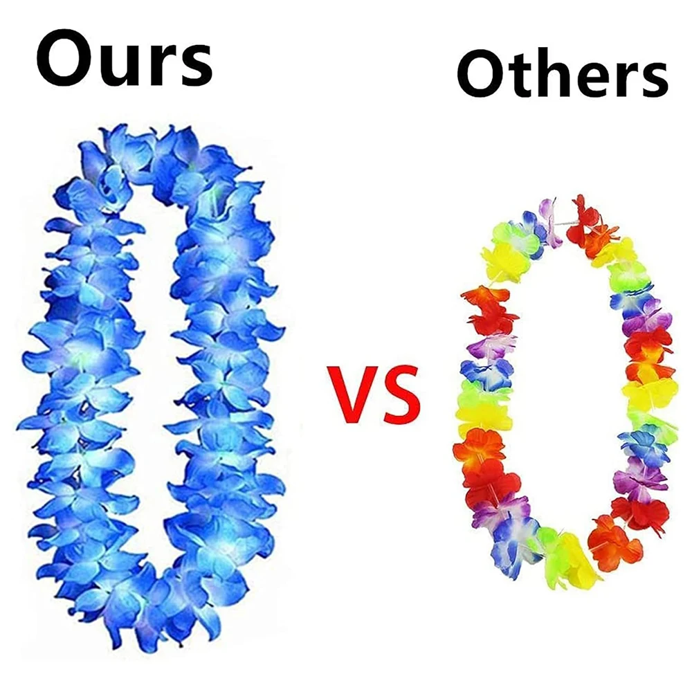1/2/4pcs Blue Hawaiian Leis Colorful Tropical Hawaiian Flower Necklace Decorations Hula Dance Luau Party Summer Beach Pool Decor view 2