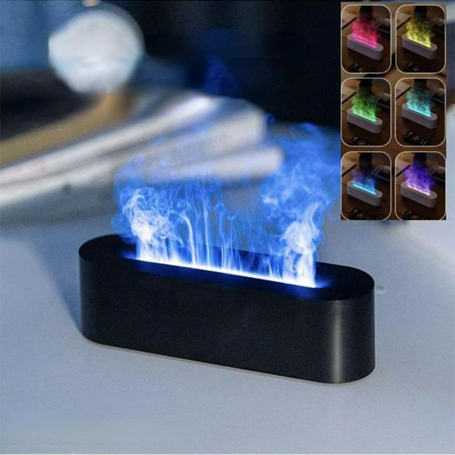 Colorful Portable Ultrasonic Flame Humidifier - Vibrant Multipurpose Air Diffuser for Bedroom and Office - 7-color Flame Mist Ma