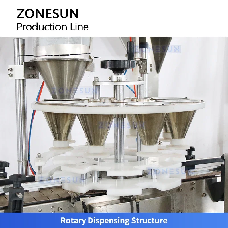 ZONESUN ZS-FAL180G7 التلقائي مسحوق التوابل خط إنتاج القهوة زجاجة ملء السد وضع العلامات وزنها المعدات