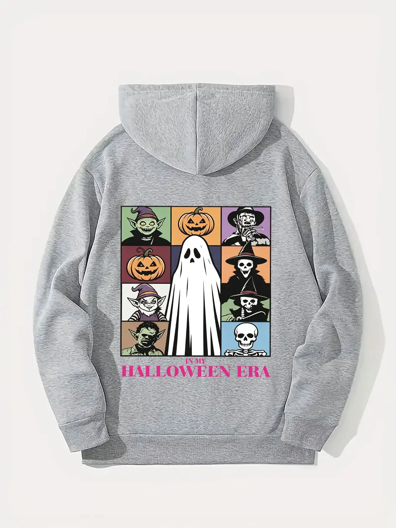 Unisex Halloween Back‑Print Hoodie, Street Style Long Sleeve Top, For Commute Fitness Daily Casual Versatile Wear S-3XL