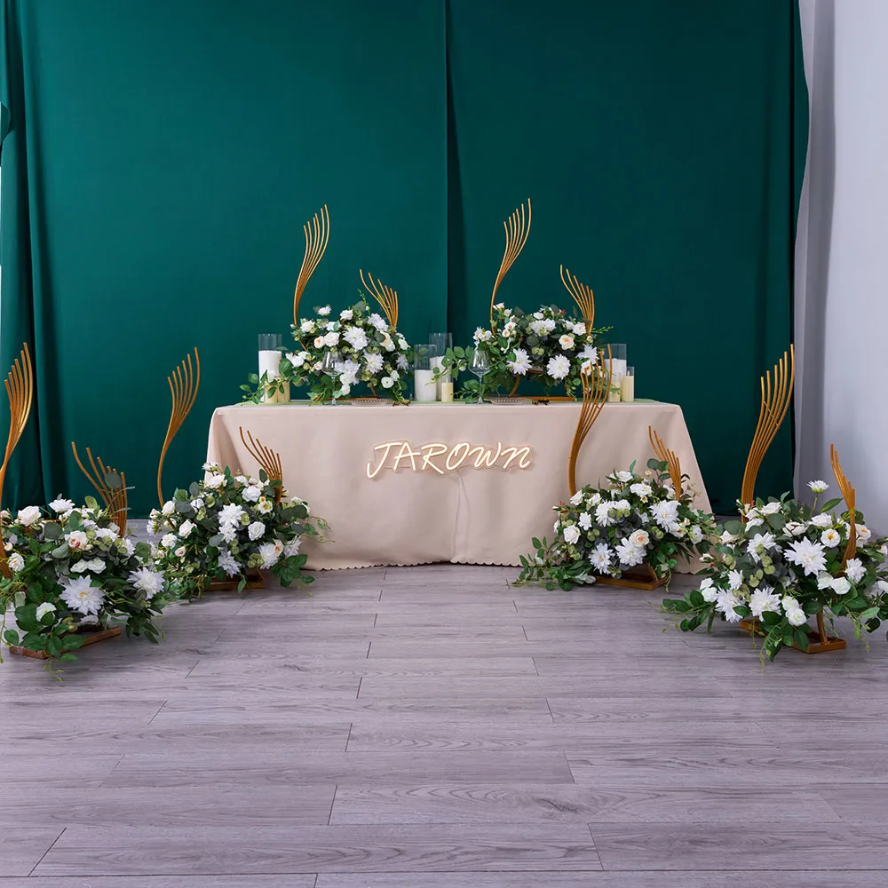 White Rose Eucalyptus Flower Arrangement Stand for Event Party Backdrop Decor Christmas Birthday Party Table Centerpiece Set