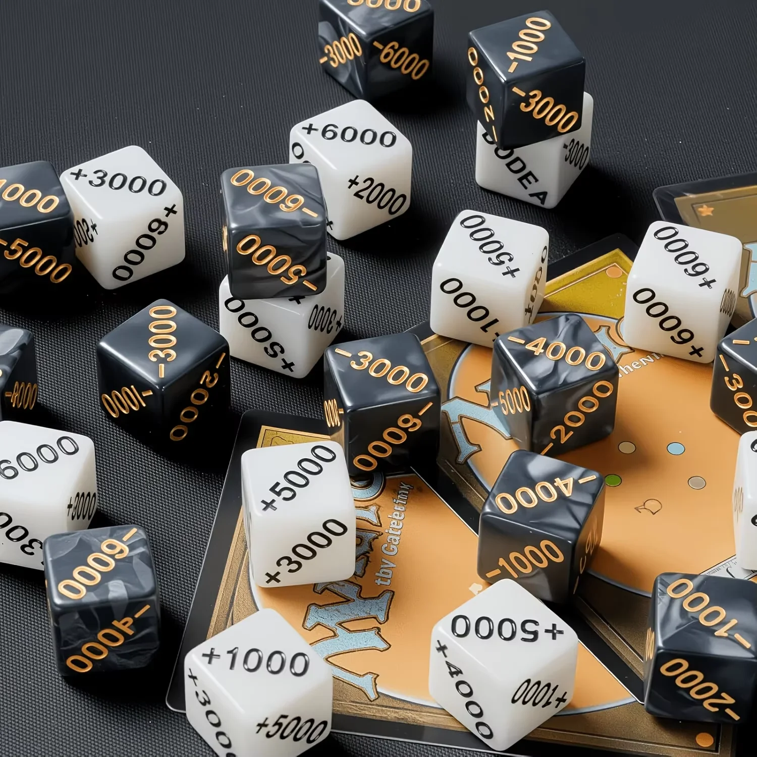 24-teiliges Power Counter Würfelset, 12 Positive & 12 Negative Premium-Würfel mit Marmor-Textur, kompatibel mit One Piece TCG und Kartenspiel – Detail 3