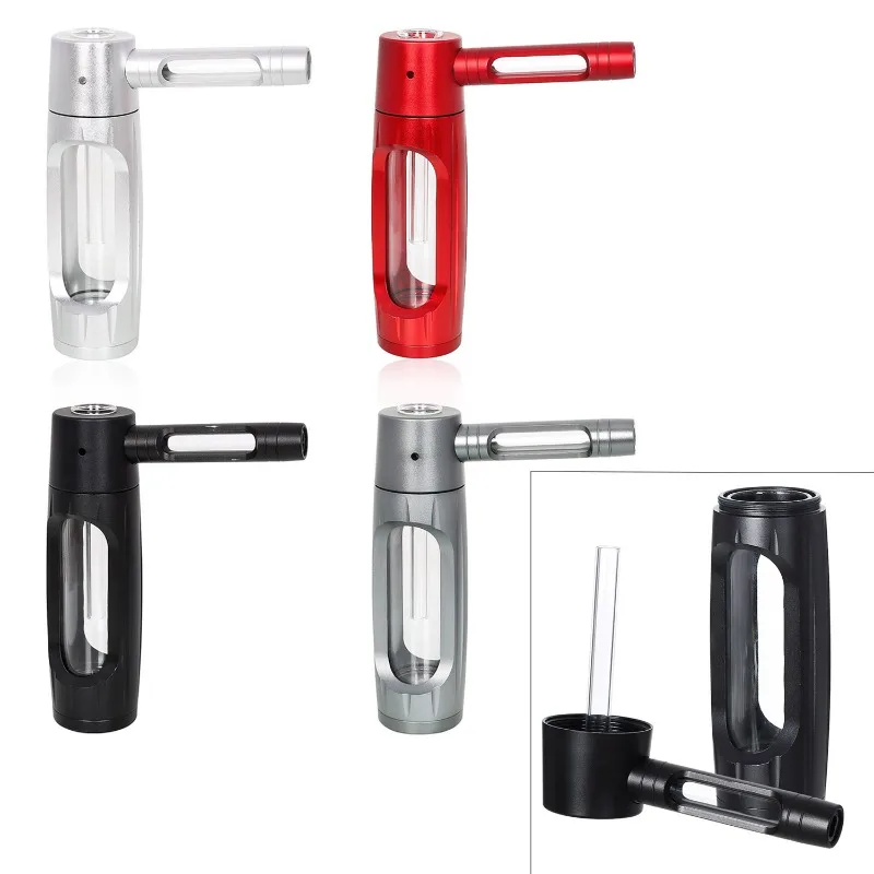 155mm Dry Burning Grass Smoking Pipe Portable Aluminum Alloy&Glass Tobacco Pipes Hookah Shisha Pipa Lighters Smoking Accessories