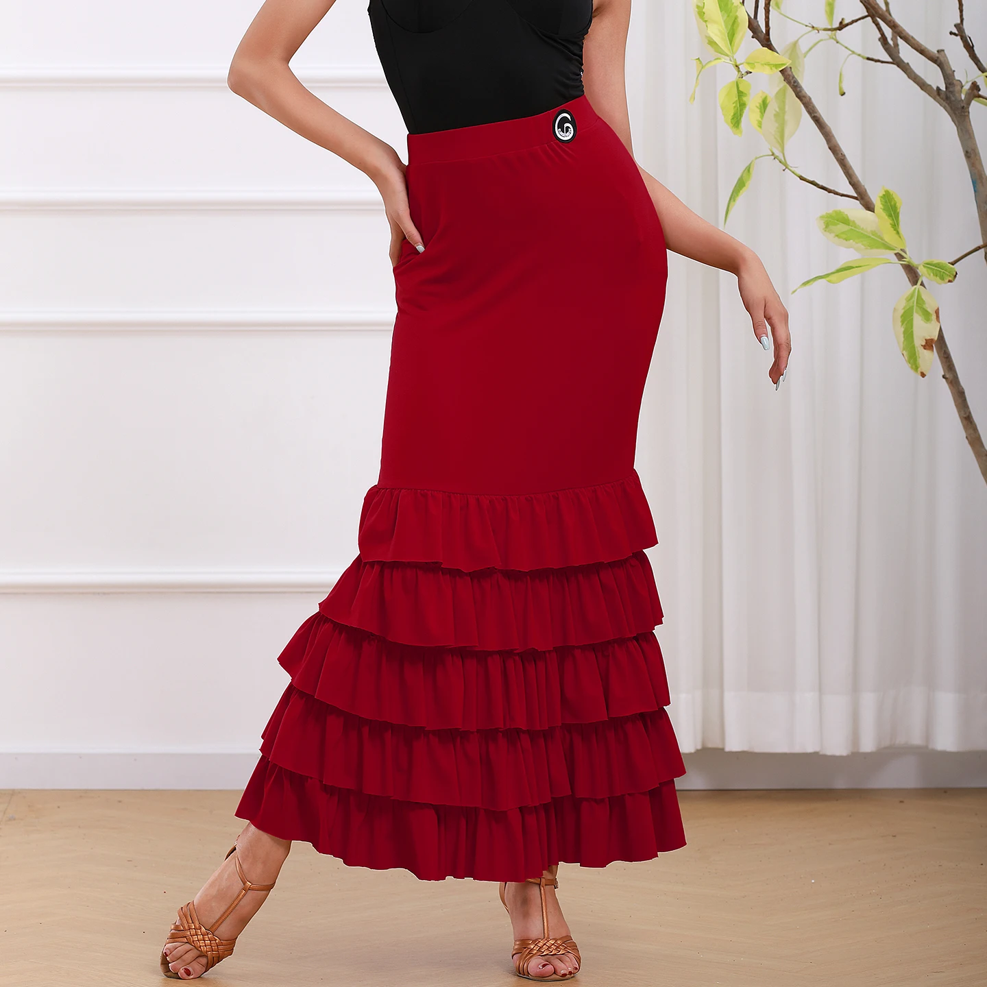 2026 Latin Dance Röcke Für Frauen Flamenco Multi Layered Rüschen Rand Split Langen Rock Samba Chacha Tango Latin Röcke XH3988