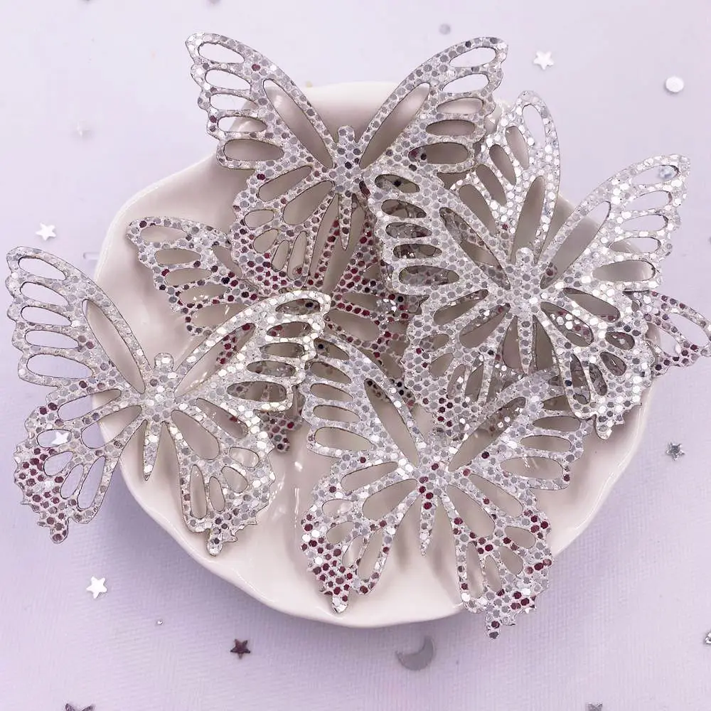 10pcs Felt Fabric Glitter Silver Butterfly Applique Wedding DIY Sewing Patch Hair Bow Accessories DIY Craft  XE383