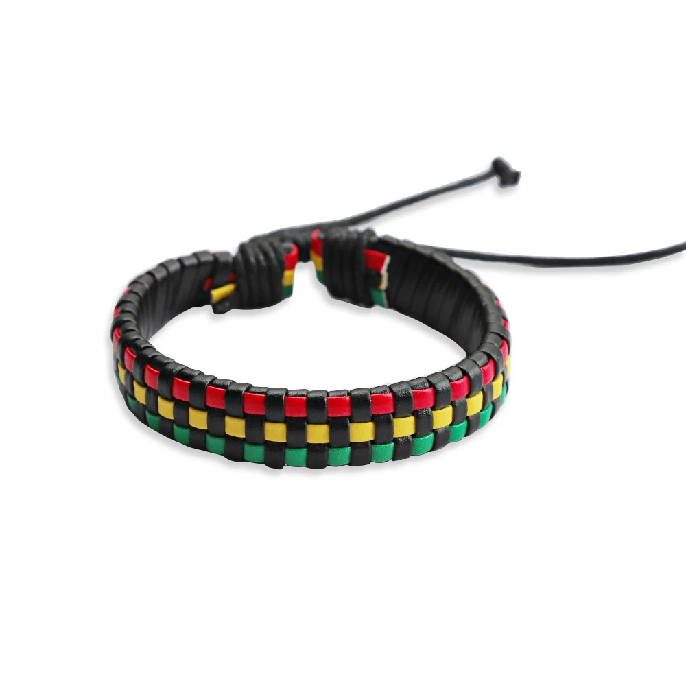 Wholesales 3 Pieces Imitate PU Leather Rasta Braided Bracelet Bangle Wristband Surfer Wrap For Men Women