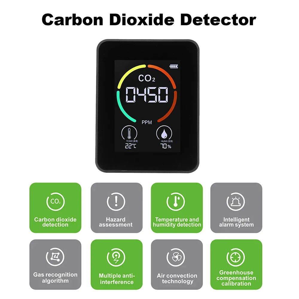 Air Quality Detector Carbon Dioxide Detector Agricultural Production Greenhouse White Gas Monitor Air Quality Tester CO2 Meter