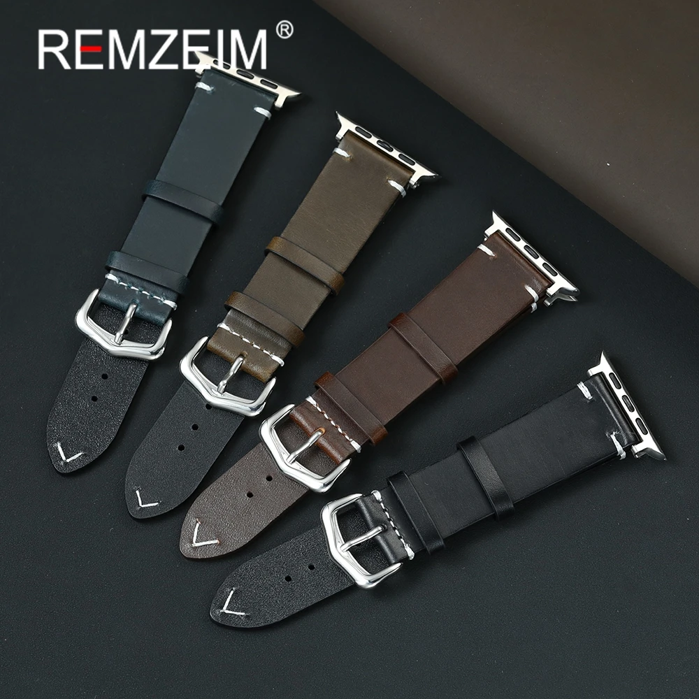 Ölwachs-Rindsleder-Uhrenarmband für Apple Watch 1–10 Ultra SE 2, Uhrenzubehör für Iwatch 49–38 mm, Vintage-Leder-Uhrenarmbänder