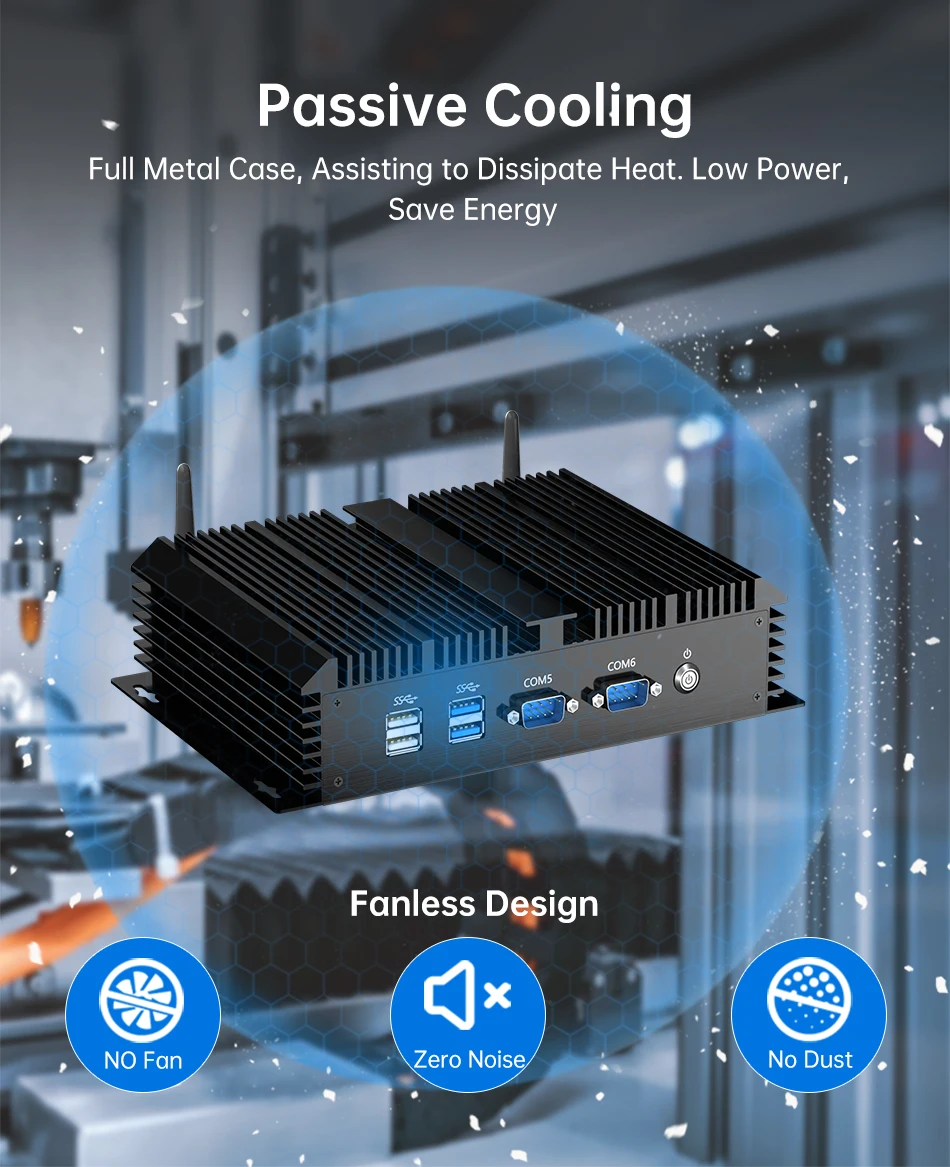 MSECORE Industrial Mini PC Fanless Intel Core i7/i5/i3 6COM RS232 Dual GbE LAN Wake on LAN Auto Power On 4G Slot Dustproof 24/7