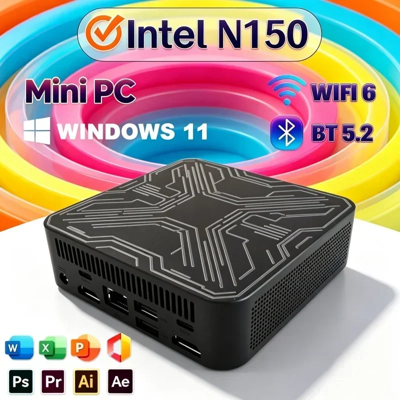 2026 Sleek Core N150 MINI PC Windows 11 Smooth Touch Pocket Sized Console RAM 1TB SSD WIFI 6 BT5.2 4K HD Mini Flow