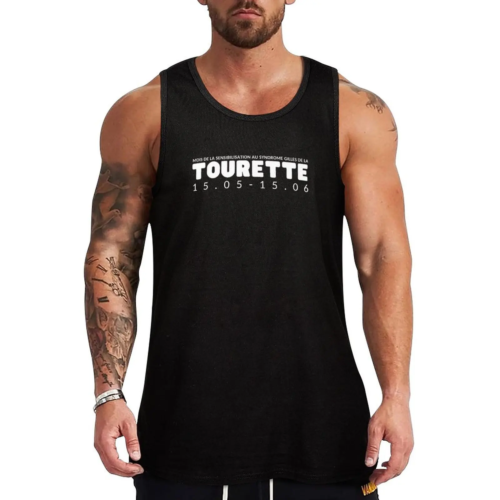 Tourette 15.05-15.06 white letters Tank Top fitness t shirts Men's summer clothes 2024 Sleeveless T-shirt