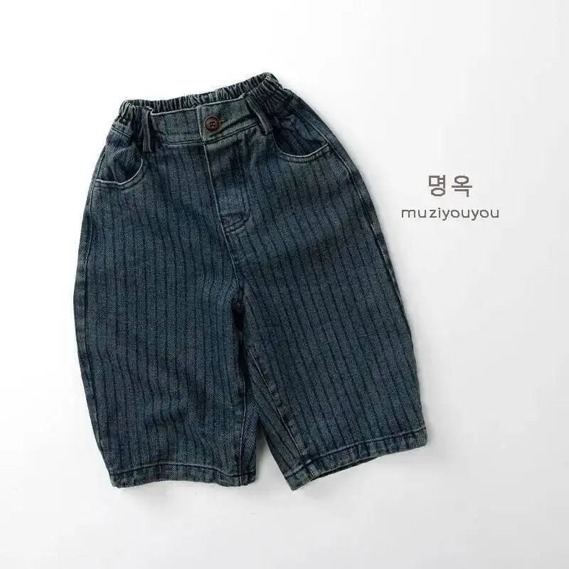 Frühling Herbst Kinder Jeans 1-8 Jahre Jungen Mädchen Gestreifte Denim-Hosen Gerade Hosen Koreanische Kleinkinder-Bekleidung Unterteile für Kinderkleidung – Detail 1