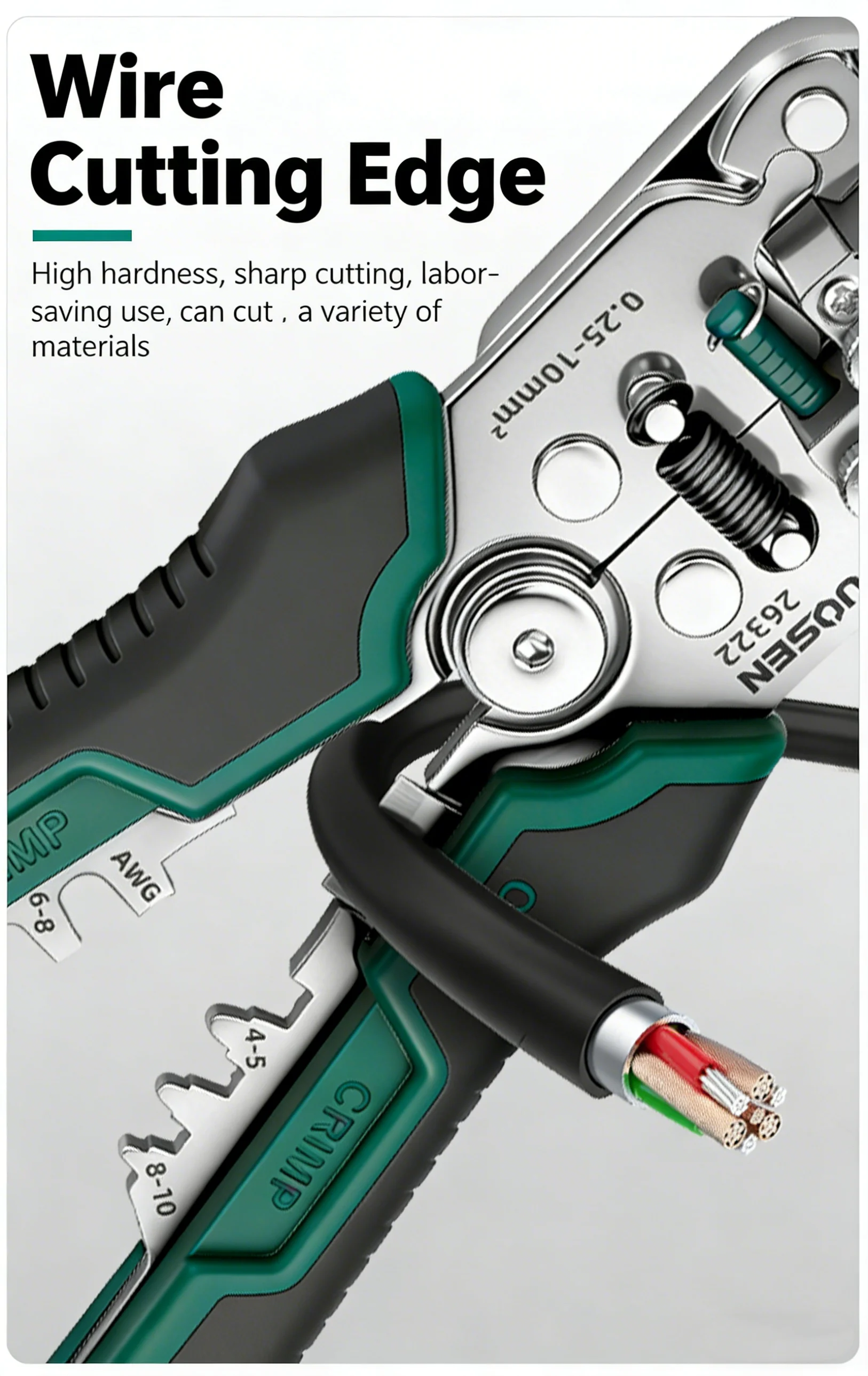 TUOSEN 2-in-1 Abisolierzange und Crimpzange Automatischer Kabelabisolierer für Elektrische Anschlussarbeiten – Detail 9