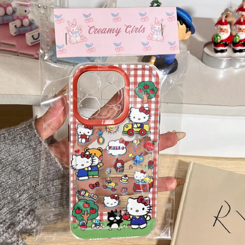 Cartoon Red Checkered Hello Kitty Cute Clear Space Etui na telefon do Samsung A12 A13 A15 A22 A23 A24 A25 A30 A53 A54 A55 A72 A73 5G