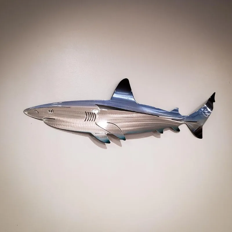 1 stücke Edelstahl Shark Wand Kunst Metall Home Office Decor Moderne Wand Hängen Skulptur Kreative Indoor Outdoor Dekoration