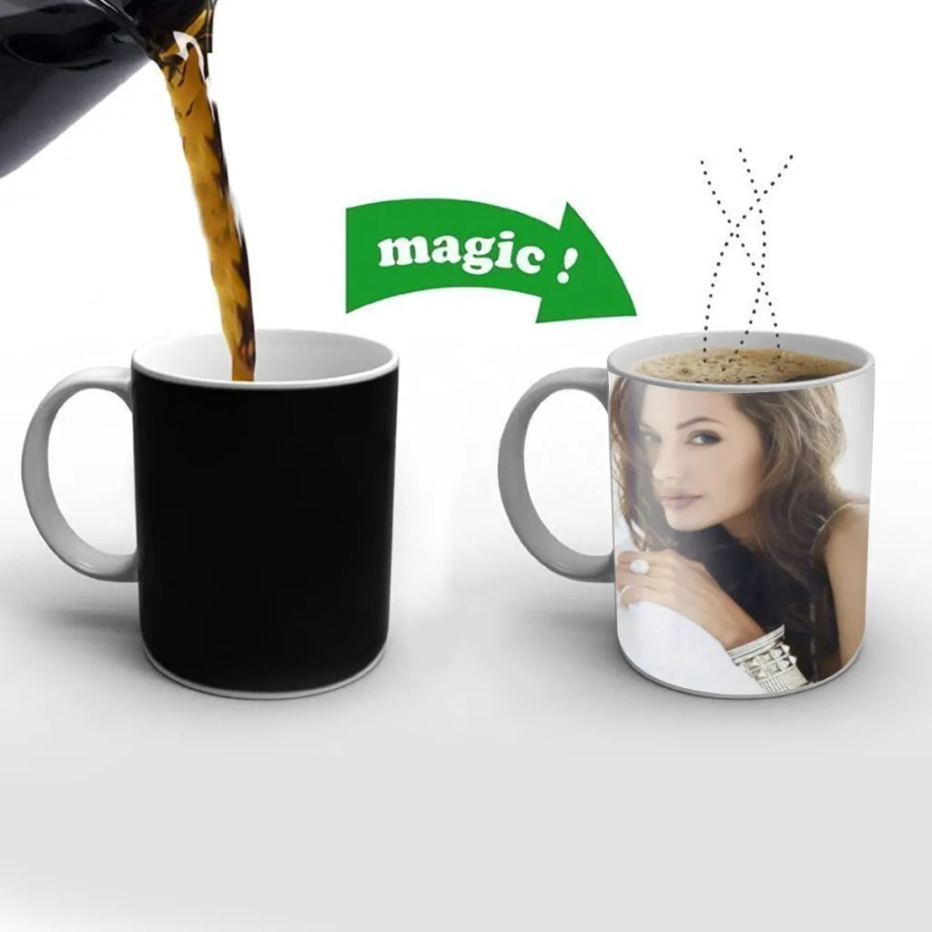 

Angelina Jolie Tie Mugs Cup Changing Color Magic Mugs Heat Sensitive Tea Cup Coffee Mug Gift Mug Drop Shipping