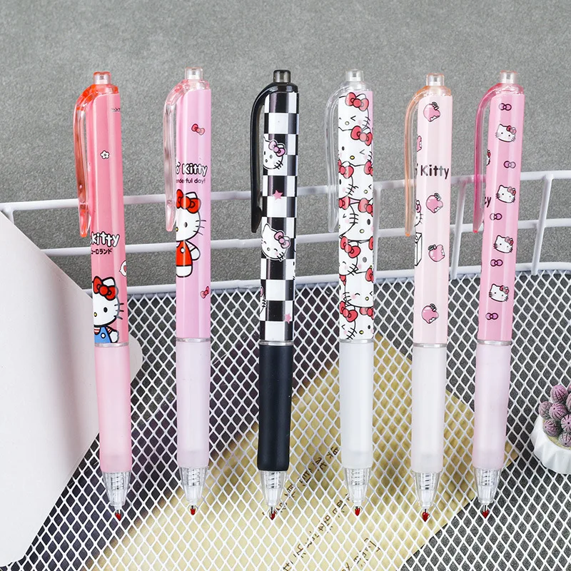 6Pcs Sanrio Gel Pen Hello Kitty Kuromi Cute Cartoon Press A Gel Pen St Quick Drying Black 0.5MM Press The Ballpoint Pen Gifts