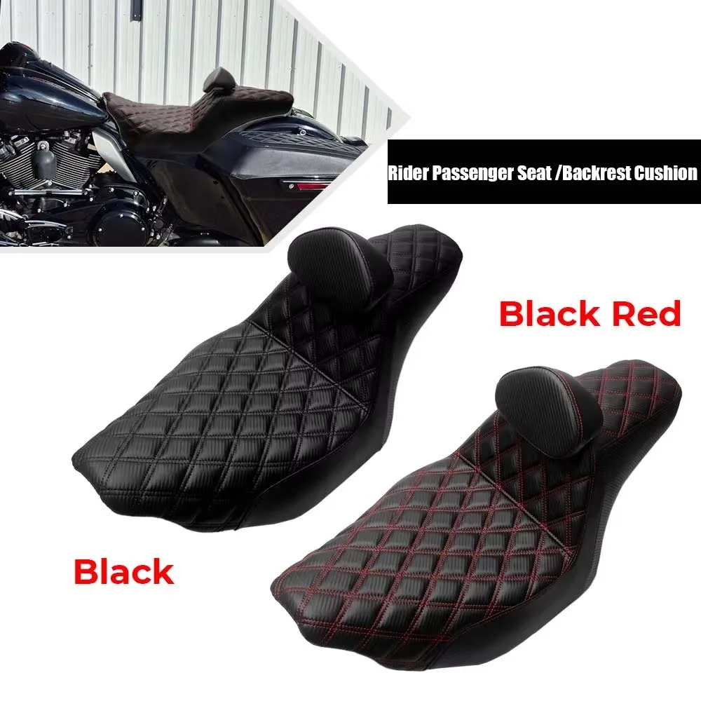 Black Red /Black Motorcycle Rider Passenger Seat With Backrest Cushion Fit For Harley Touring Street Glide FLHX/I 2024 2025 2026