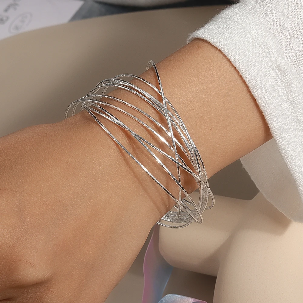 Aihua Mode Sterling Silber Grübchen Kreis Silber Farbe Armreifen Armbänder für Frauen Männer Liebhaber Hochzeit Verlobung Schmuck Geschenk – Detail 8
