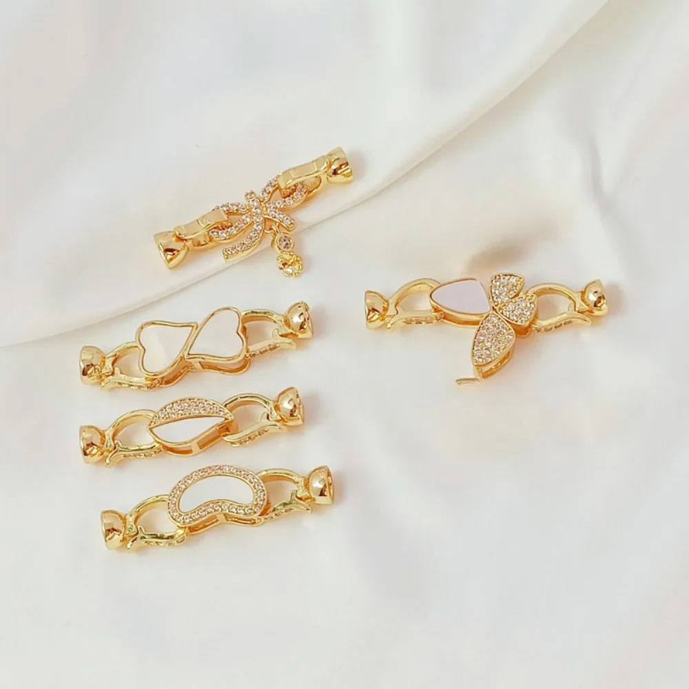 

14K Copper Plated Gold Inlaid with Zirconium Mother-of-pearl Connecting Buckle DIY Pearl Necklace Double Hanging End Buckle