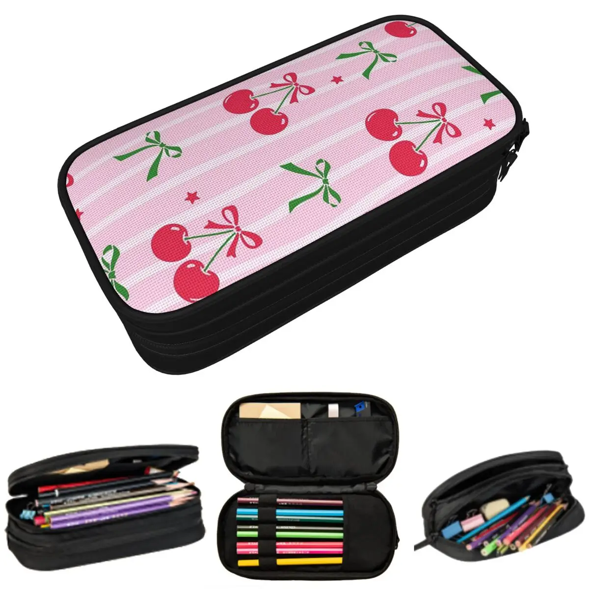 

Cartoon Cherry Bow Cute Pattern Pencil Case for Boy Girl Gifts Pen Box Pencil Bag Stationery Supplies Pen Holder Bag