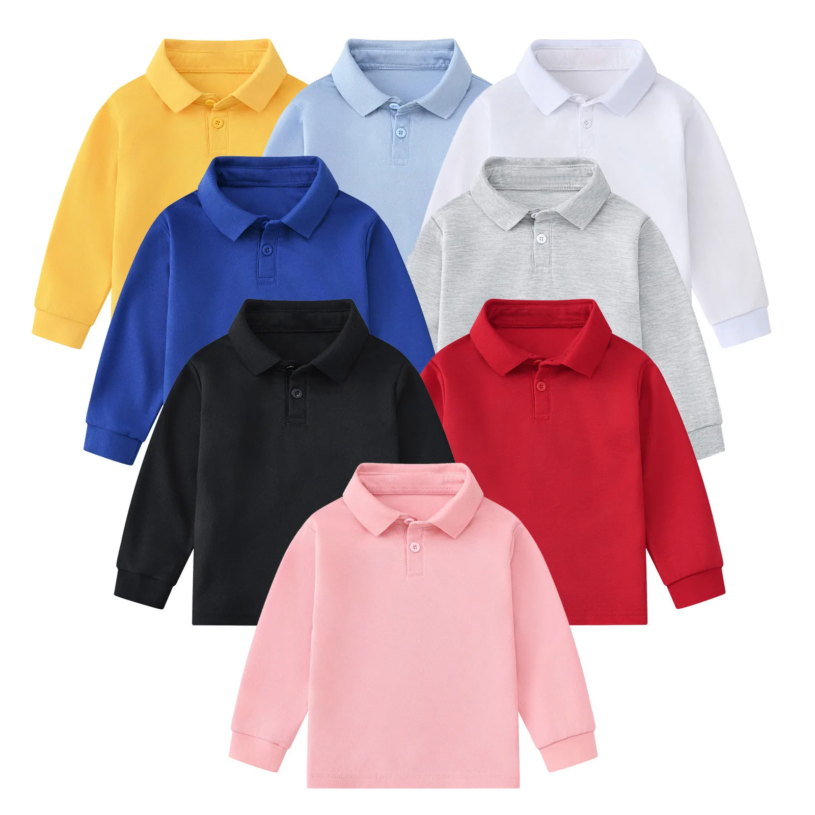 Ages 3-8 Spring Autumn Boys\' Long Sleeve Casual Solid Color Cotton T-shirt Children\'s Stylish Outdoor POLO Shirt Top for Kids