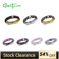 SANTUZZA Silver Ring For Women Multi-color Stones Stackable Eternity Rings 925 Sterling Silver Party Trendy Fashion Jewelry
