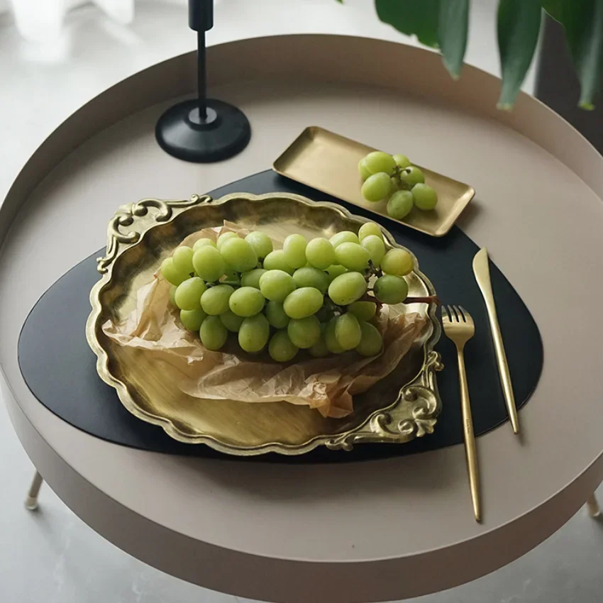 Retro Gold Silver Storage Tray Vintage Bread Dessert Plate Storage Organizer Living Room Decorative Tray For Fruit Cakes