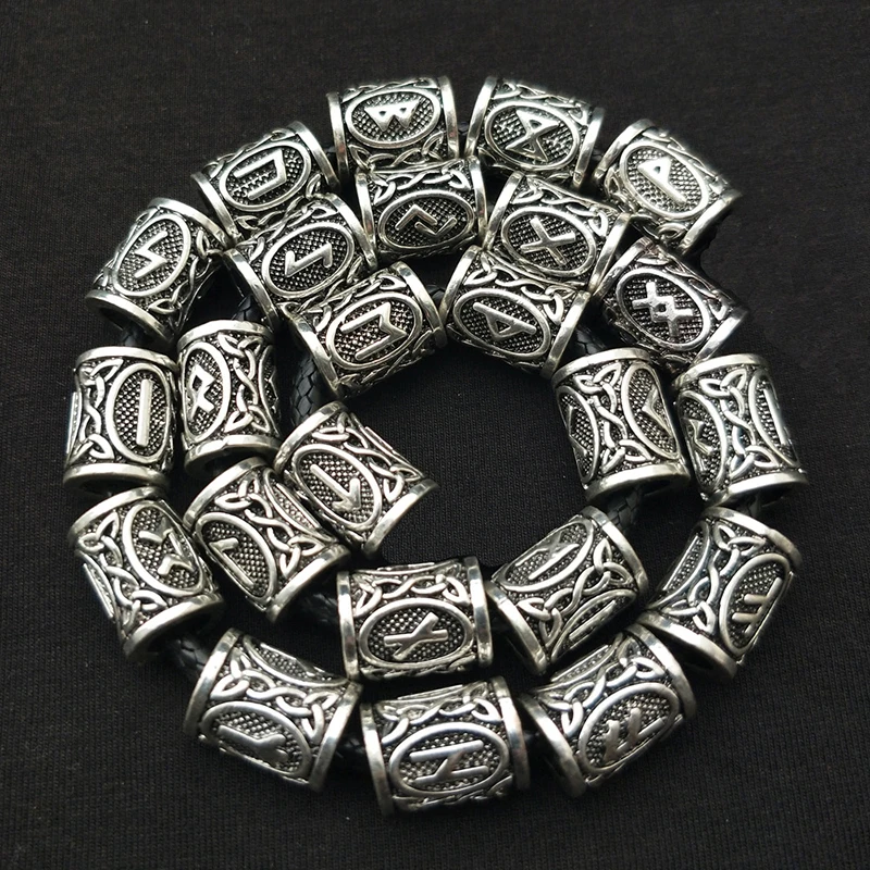 24 pcs Viking Runes Set Loose Beads Spacer Beads For Hair Braid Dreadlock Beads DIY Jewelry Making