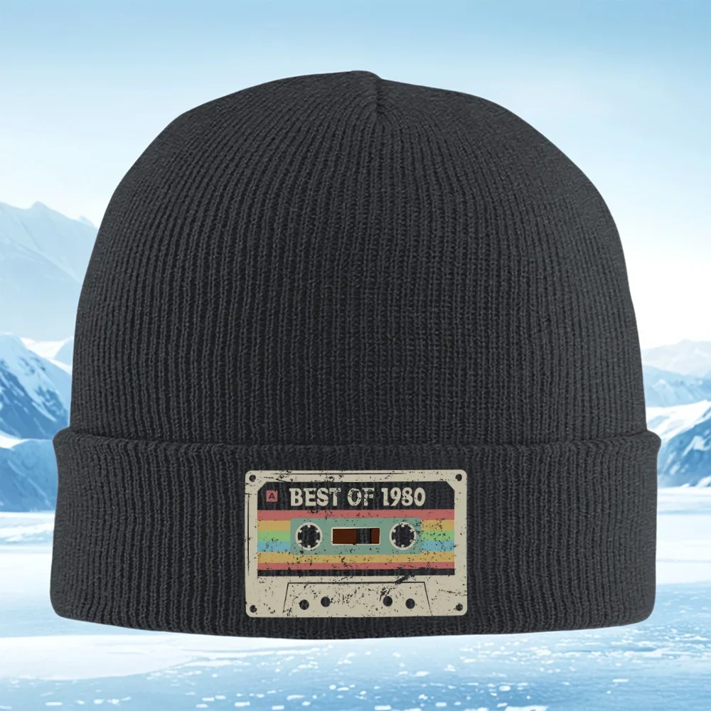 2026 Retro cassette tape best 1980 design Men Women Unisex Knitted Hat Beanie Pullover Cap Winter Thermal Warm Christmas Outdoor
