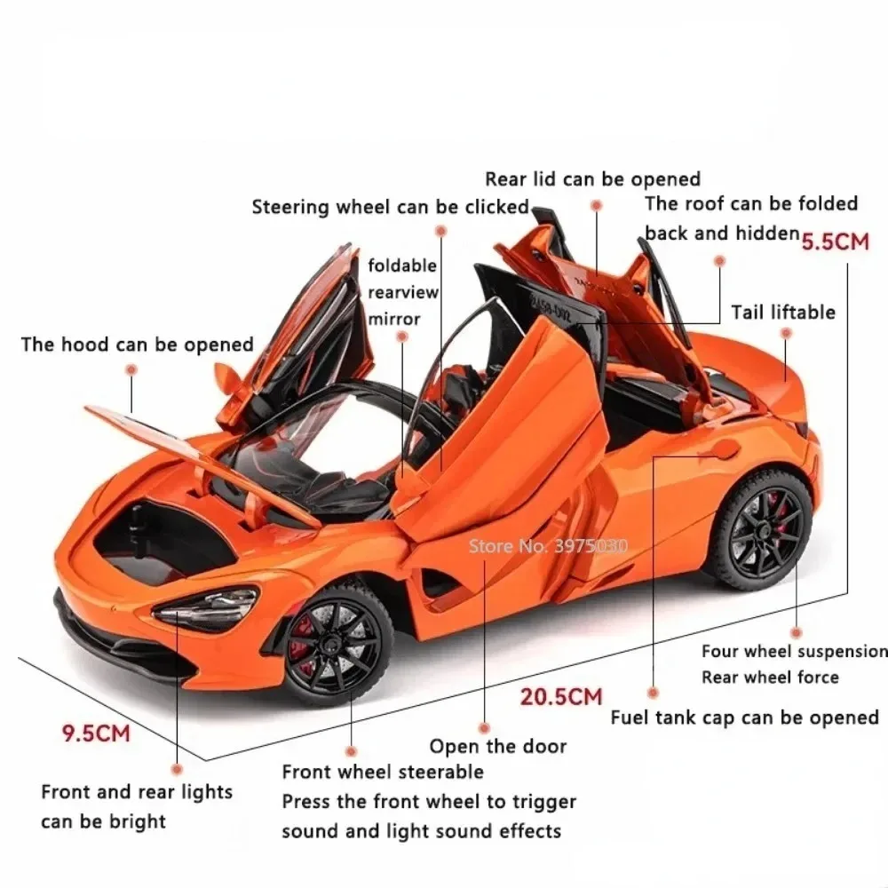 1:24 Legierung Diecast Senna 720S Modelle Autos Miniatur Spielzeug Rad Zurückziehen Sportwagen mit Licht Sound Fahrzeug Kinder Festival Geschenke