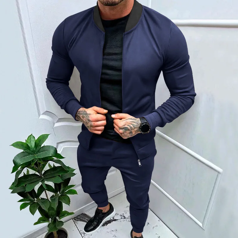 Amazon 2024 European and American men\'s clothing fitness sports trend outdoor leisure men\'s zipper suit