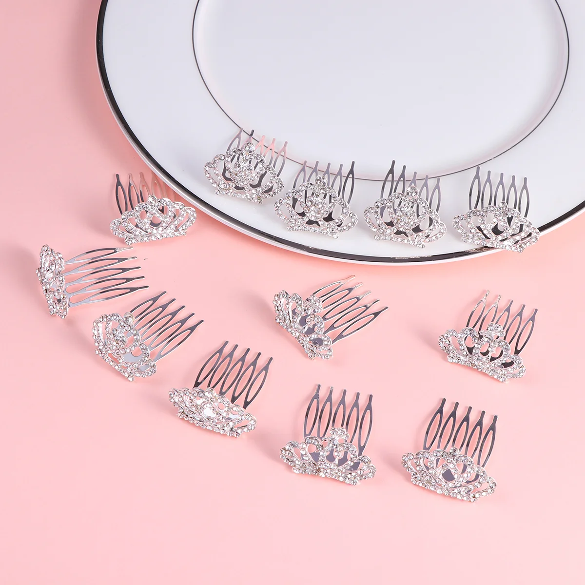 12pçs tiaras de coroa infantil, pente versão coreana, acessórios de cabelo brancos, faixas de cabelo