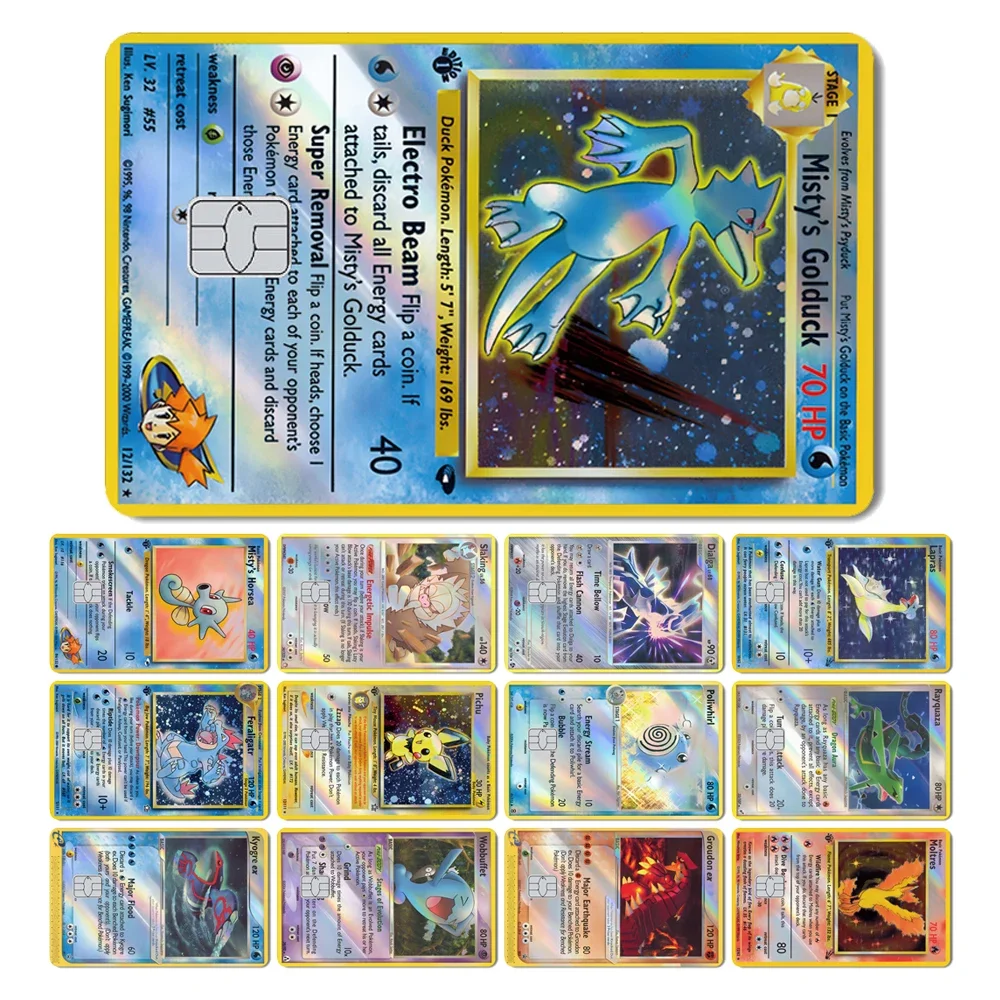 Pokemons Dialga Slaking Golduck Haunter Moltres Rayquaza Slowking Holographic Laser Sticker Film Skin for Debit Bank Credit Card